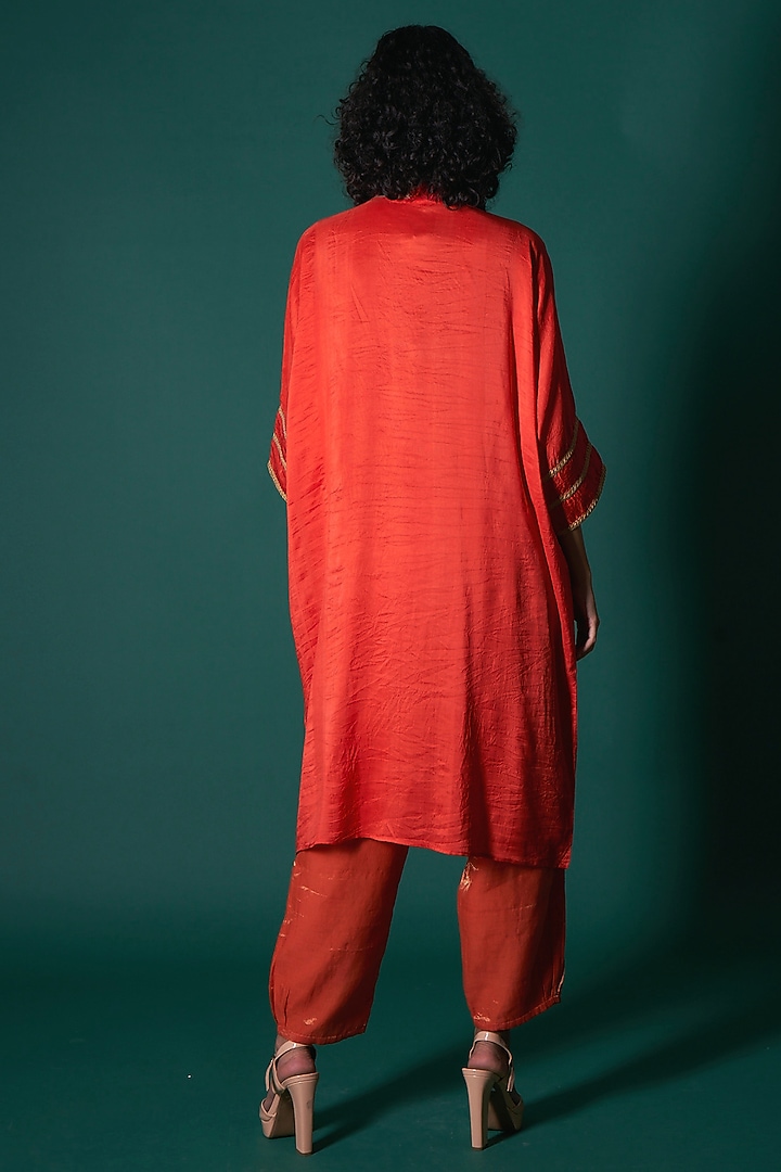 Orange Mulberry Silk Zardosi Embroidered Handwoven Kaftan Kurta Set by Priti Prashant at Pernia's Pop Up Shop