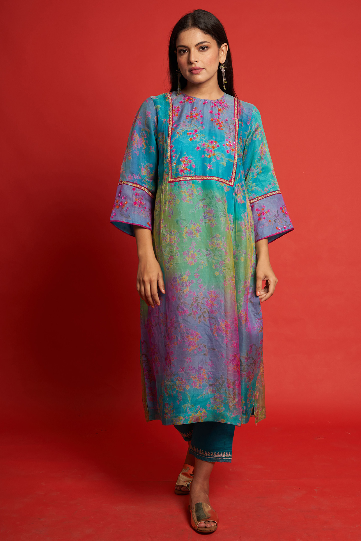 Multi-Colored Sheer Silk Kurta Set by Priti Prashant at Pernia's Pop Up Shop