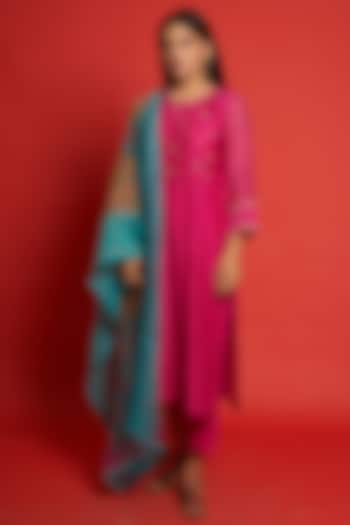 Pink Cotton Silk Kurta Set by Priti Prashant at Pernia's Pop Up Shop