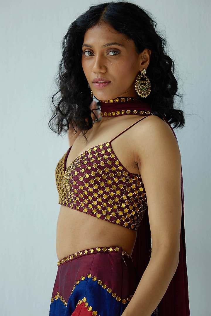 Multi-Colored Raw Silk Wedding Sharara Set by Priyal Prakash at Pernia's Pop Up Shop