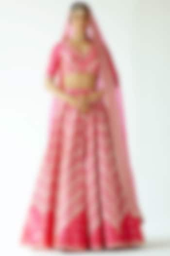 Pink Raw Silk Embroidered Wedding Lehenga Set by Priyal Prakash at Pernia's Pop Up Shop