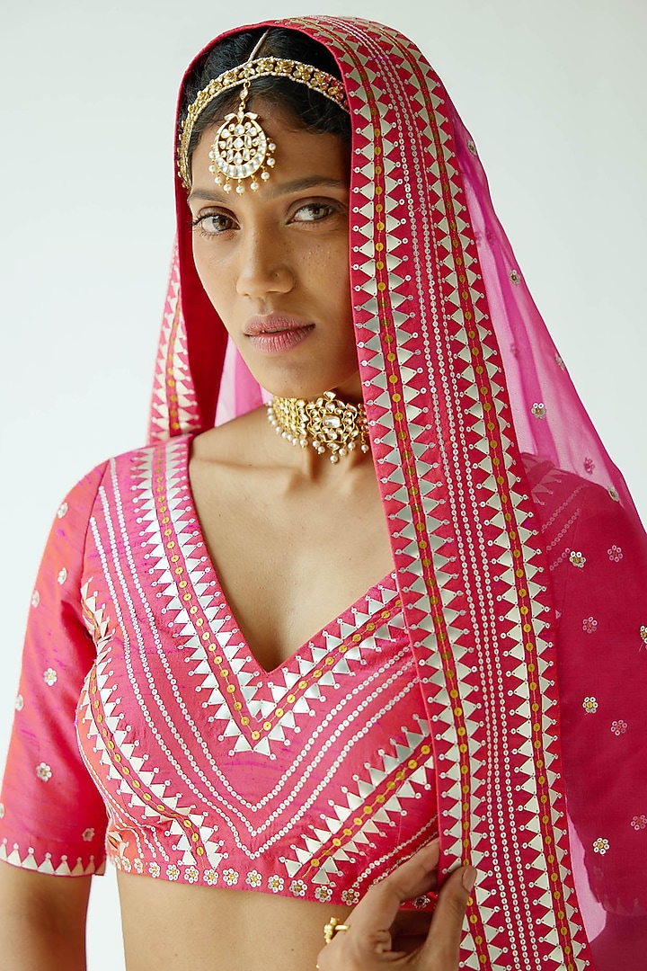 Pink Raw Silk Embroidered Wedding Lehenga Set by Priyal Prakash at Pernia's Pop Up Shop