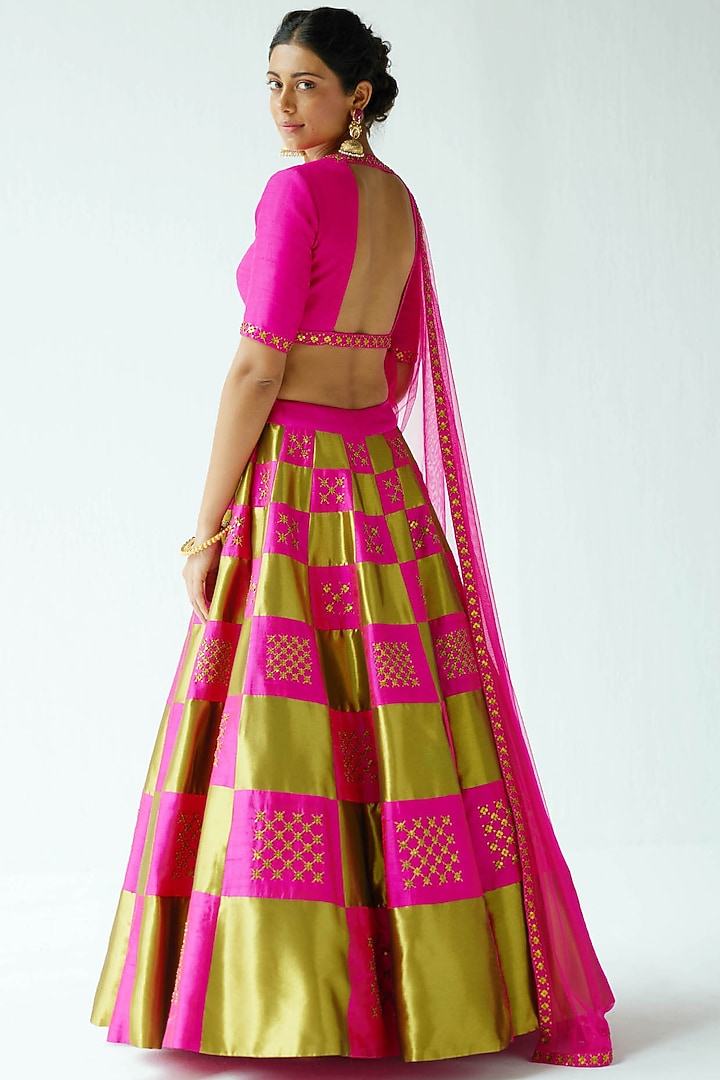Pink Raw Silk & Brocade Embroidered Wedding Lehenga Set by Priyal Prakash at Pernia's Pop Up Shop