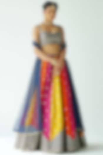 Multi-Colored Raw Silk Embroidered Wedding Lehenga Set by Priyal Prakash at Pernia's Pop Up Shop