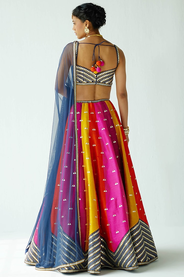 Multi-Colored Raw Silk Embroidered Wedding Lehenga Set by Priyal Prakash at Pernia's Pop Up Shop