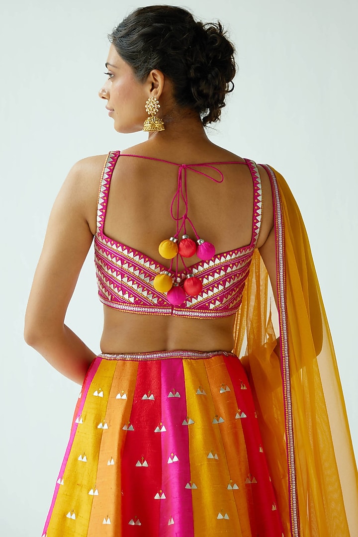 Multi-Colored Raw Silk Embroidered Wedding Lehenga Set by Priyal Prakash at Pernia's Pop Up Shop
