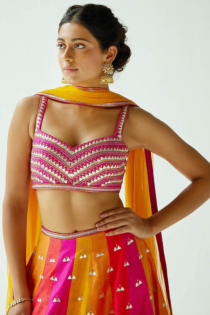 Multi-Colored Raw Silk Embroidered Wedding Lehenga Set by Priyal Prakash at Pernia's Pop Up Shop