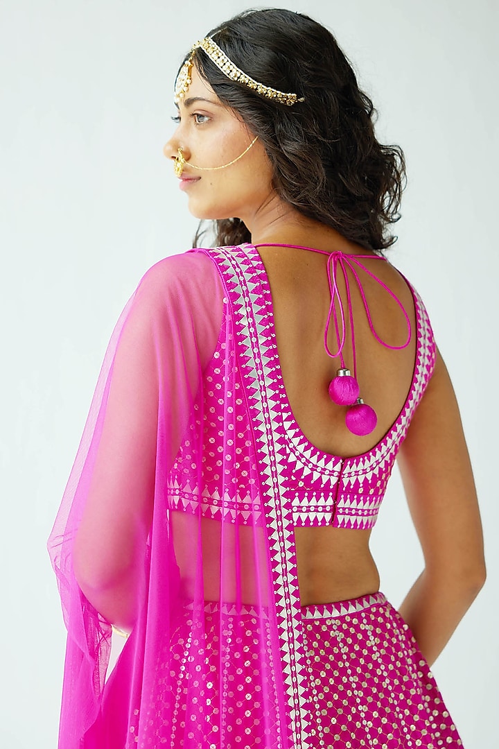 Magenta Raw Silk Embroidered Wedding Lehenga Set by Priyal Prakash at Pernia's Pop Up Shop