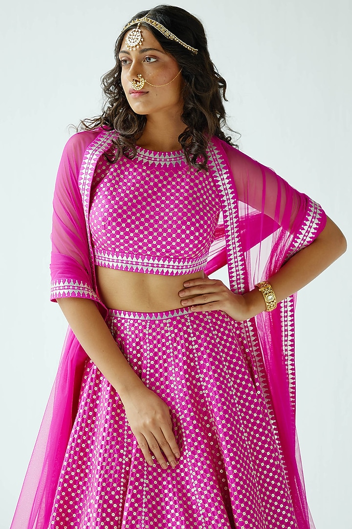 Magenta Raw Silk Embroidered Wedding Lehenga Set by Priyal Prakash at Pernia's Pop Up Shop