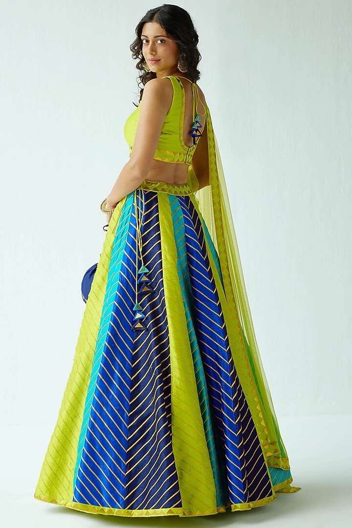 Multi-Colored Raw Silk Embroidered Wedding Lehenga Set by Priyal Prakash at Pernia's Pop Up Shop