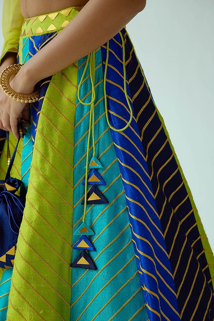 Multi-Colored Raw Silk Embroidered Wedding Lehenga Set by Priyal Prakash at Pernia's Pop Up Shop