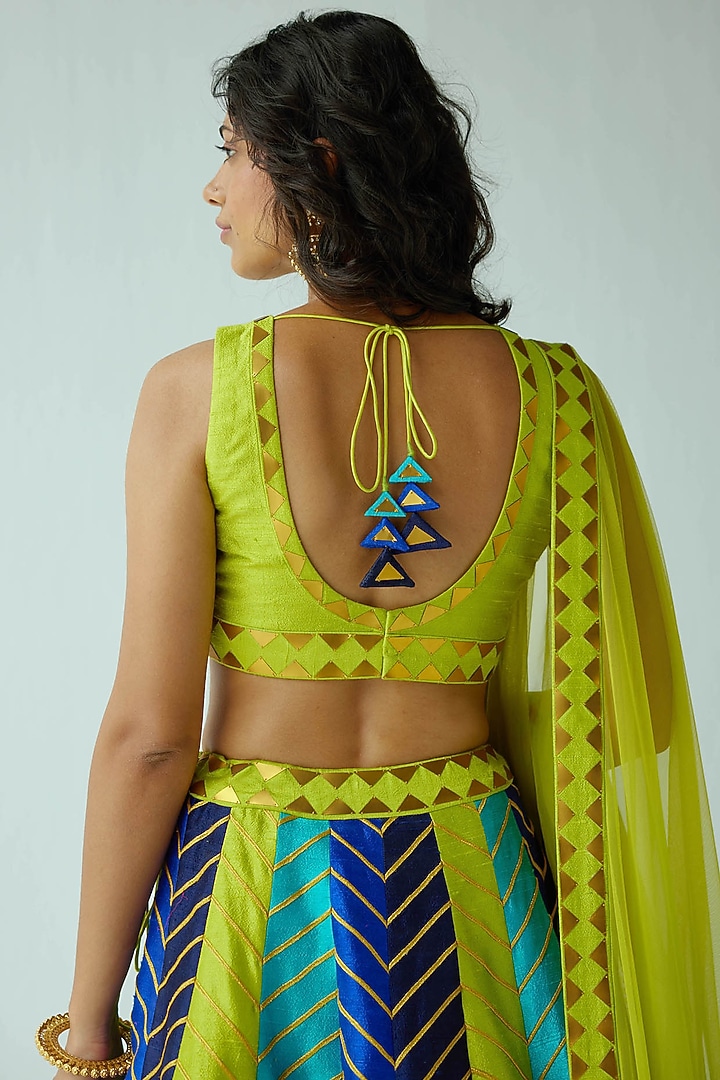Multi-Colored Raw Silk Embroidered Wedding Lehenga Set by Priyal Prakash at Pernia's Pop Up Shop