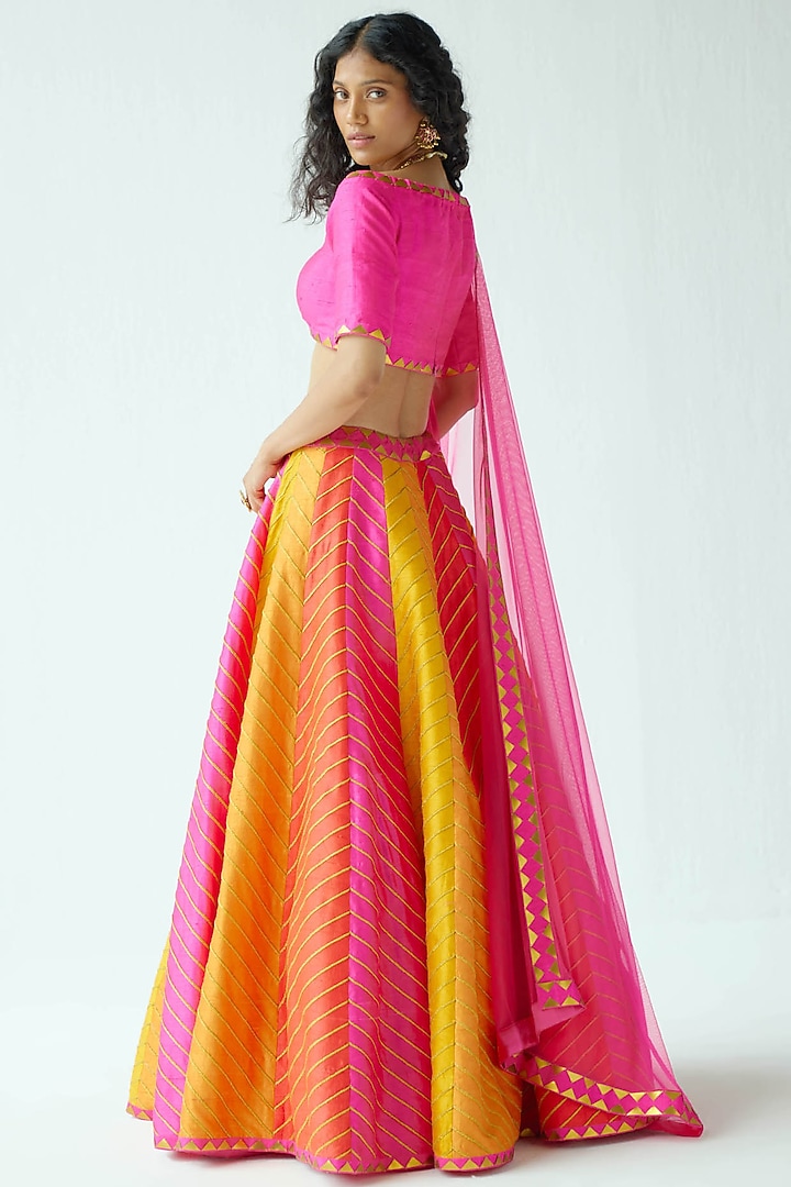 Multi-Colored Raw Silk Embroidered Wedding Lehenga Set by Priyal Prakash at Pernia's Pop Up Shop