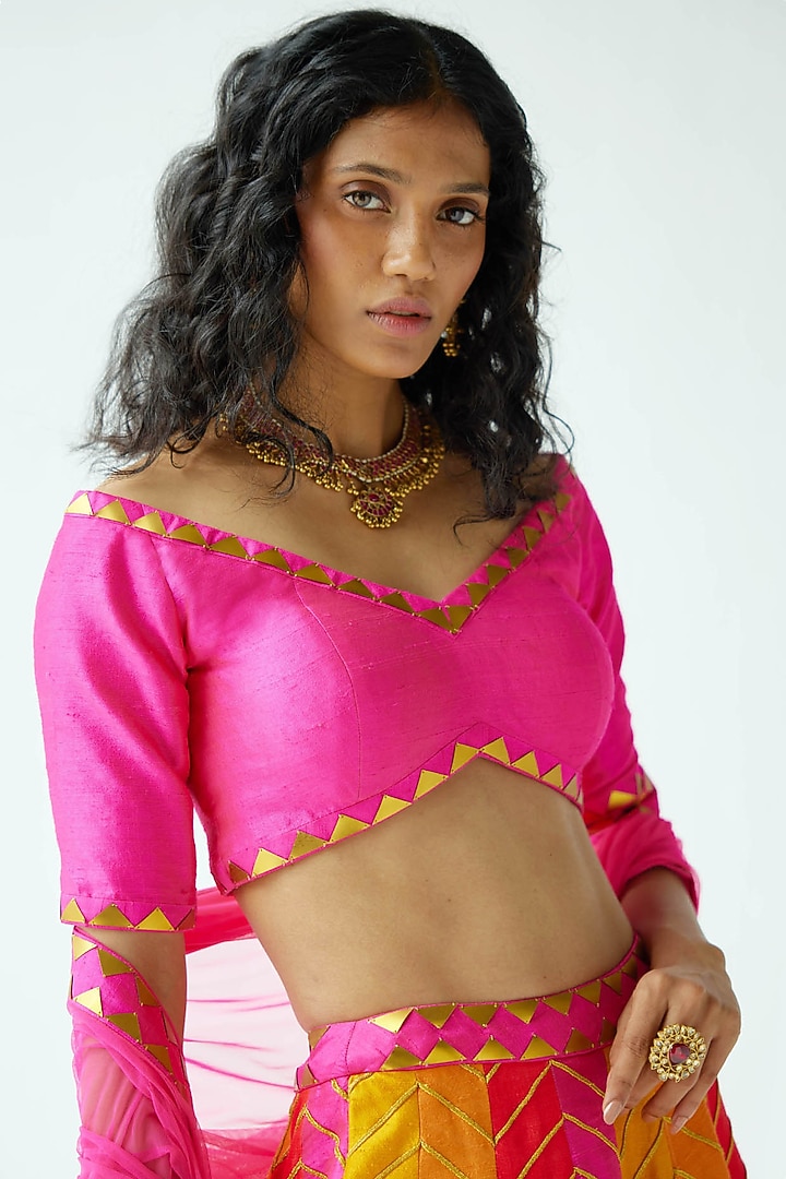 Multi-Colored Raw Silk Embroidered Wedding Lehenga Set by Priyal Prakash at Pernia's Pop Up Shop