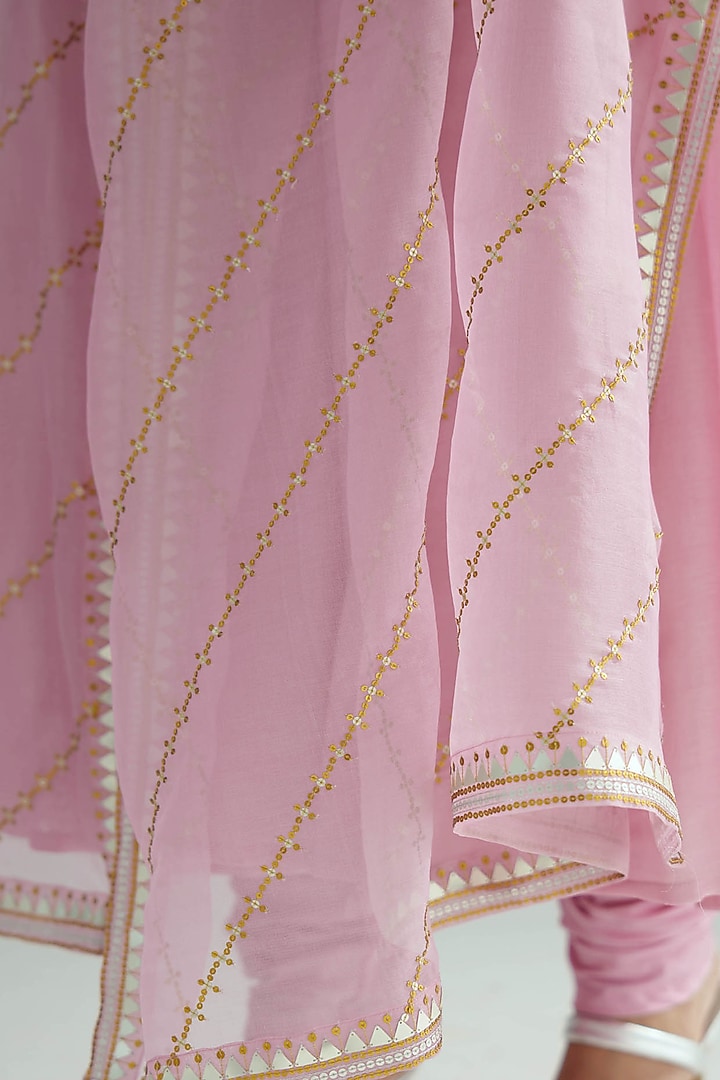 Pink Chanderi & Mul Mul Embroidered Party Wear Anarkali Set by Priyal Prakash at Pernia's Pop Up Shop