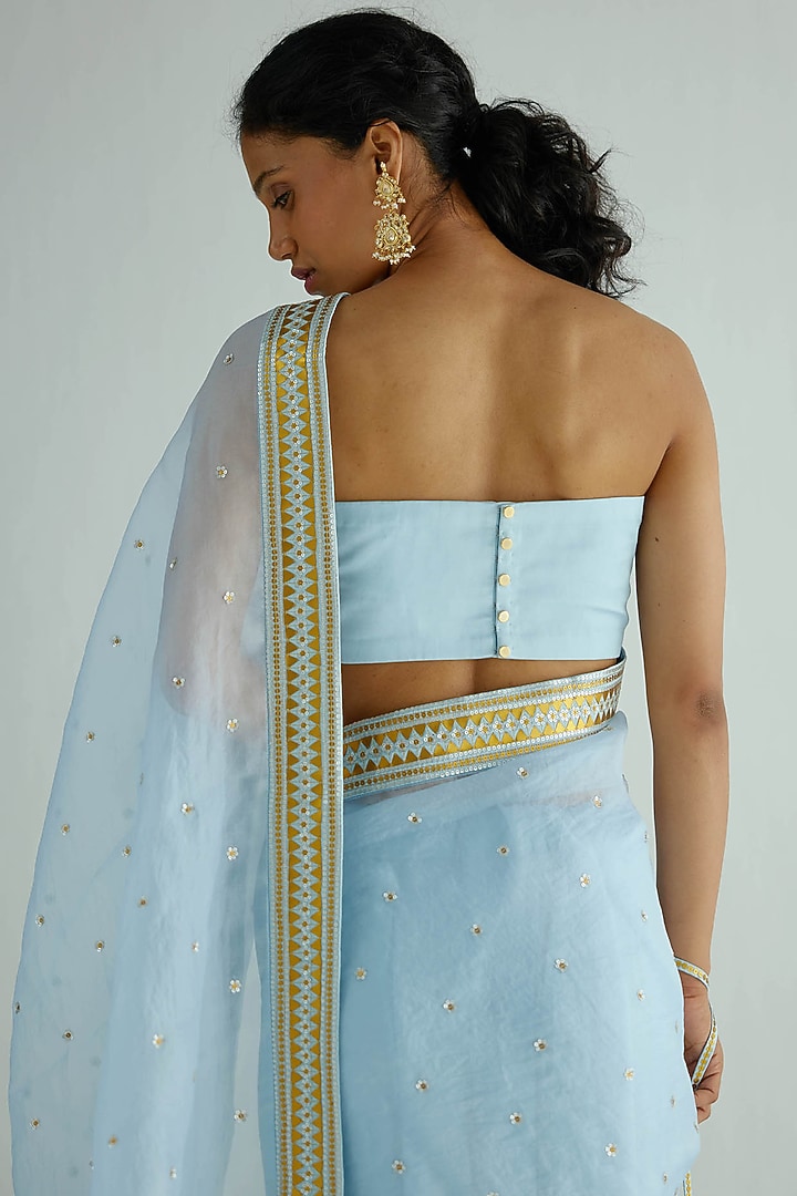Powder Blue Silk Organza Embroidered Wedding Saree Set by Priyal Prakash at Pernia's Pop Up Shop