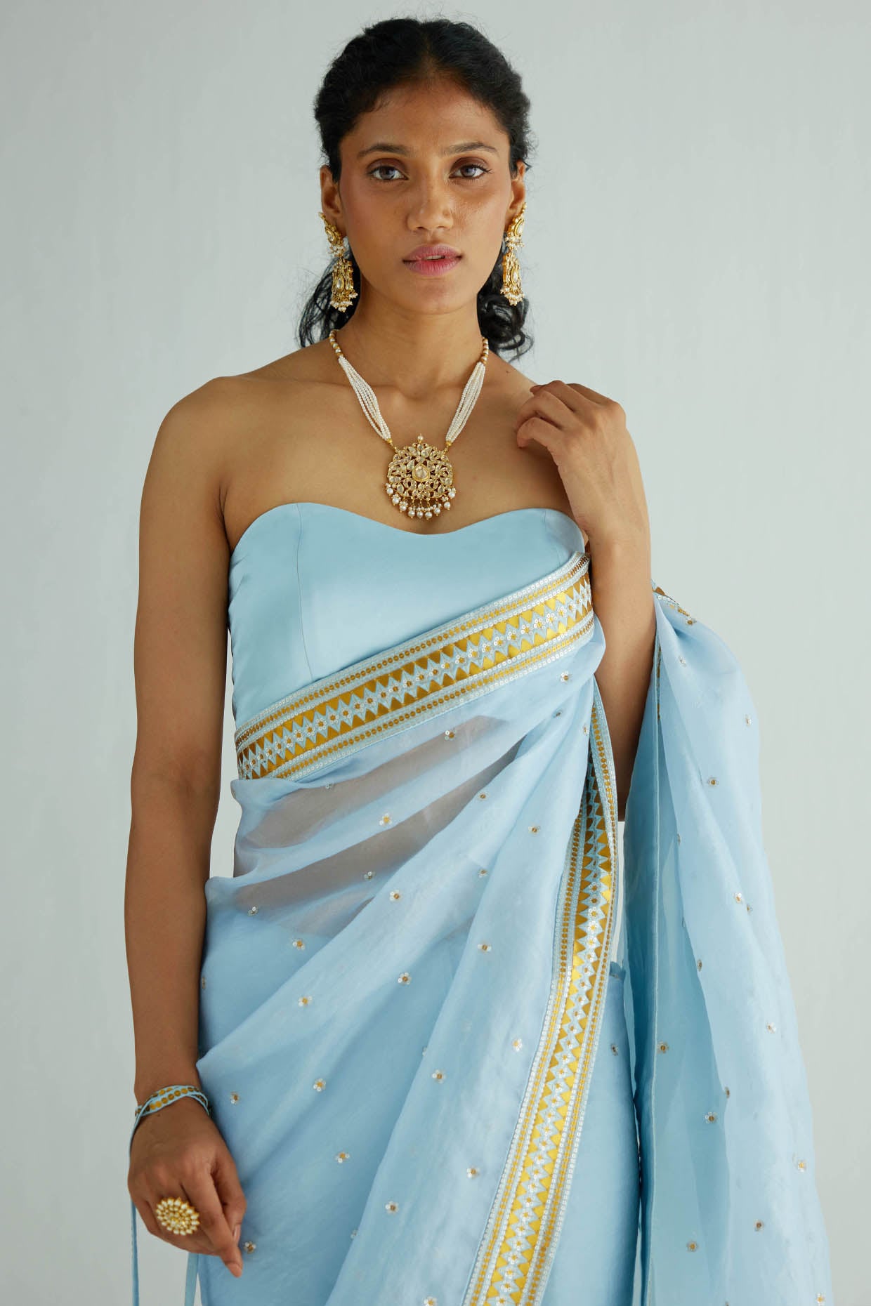 Buy Light Sky Blue Organza Saree online-Karagiri