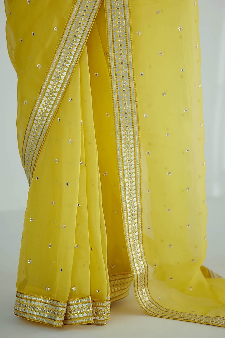 Pineapple Yellow Silk Organza Embroidered Wedding Saree Set by Priyal Prakash at Pernia's Pop Up Shop