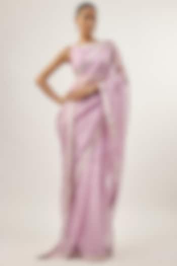 Lavender Silk Organza Hand Embroidered Wedding Saree Set by Priyal Prakash at Pernia's Pop Up Shop