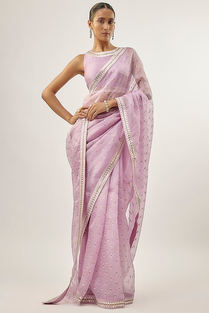 Lavender Silk Organza Hand Embroidered Wedding Saree Set by Priyal Prakash at Pernia's Pop Up Shop