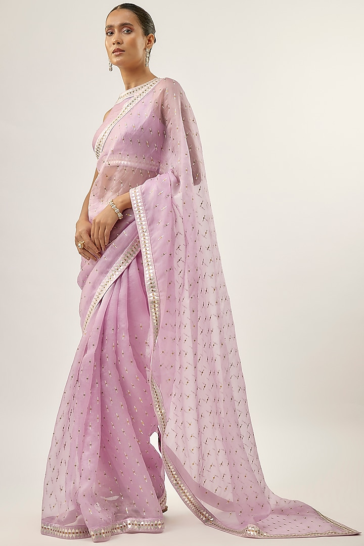 Lavender Silk Organza Hand Embroidered Wedding Saree Set by Priyal Prakash at Pernia's Pop Up Shop