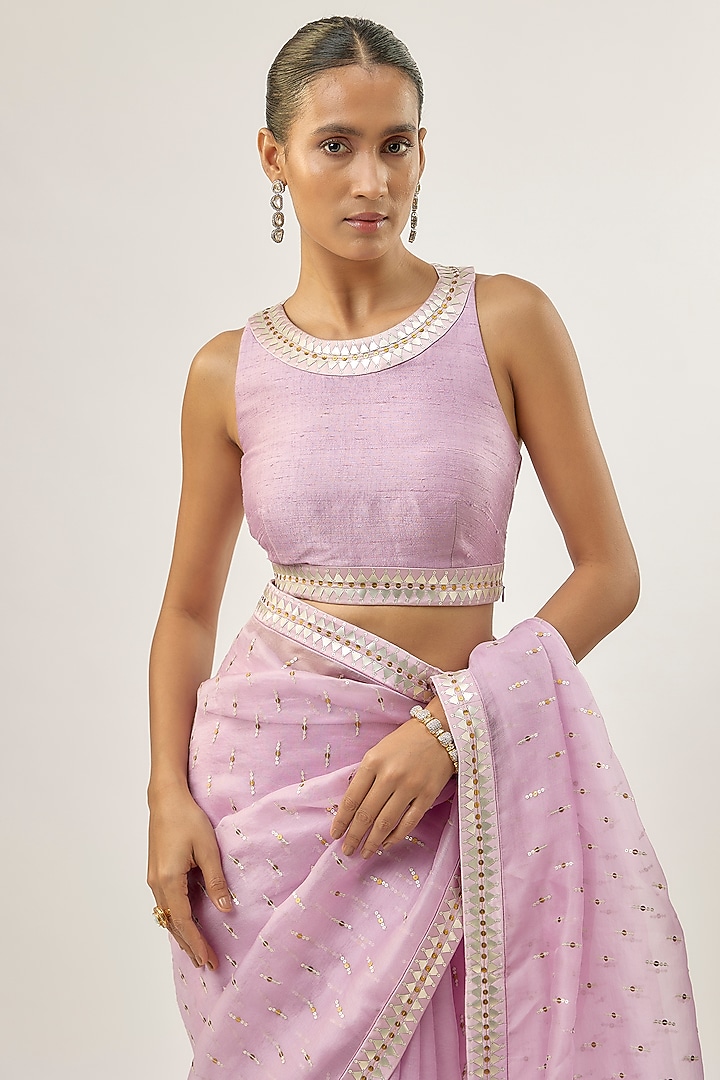 Lavender Silk Organza Hand Embroidered Wedding Saree Set by Priyal Prakash at Pernia's Pop Up Shop