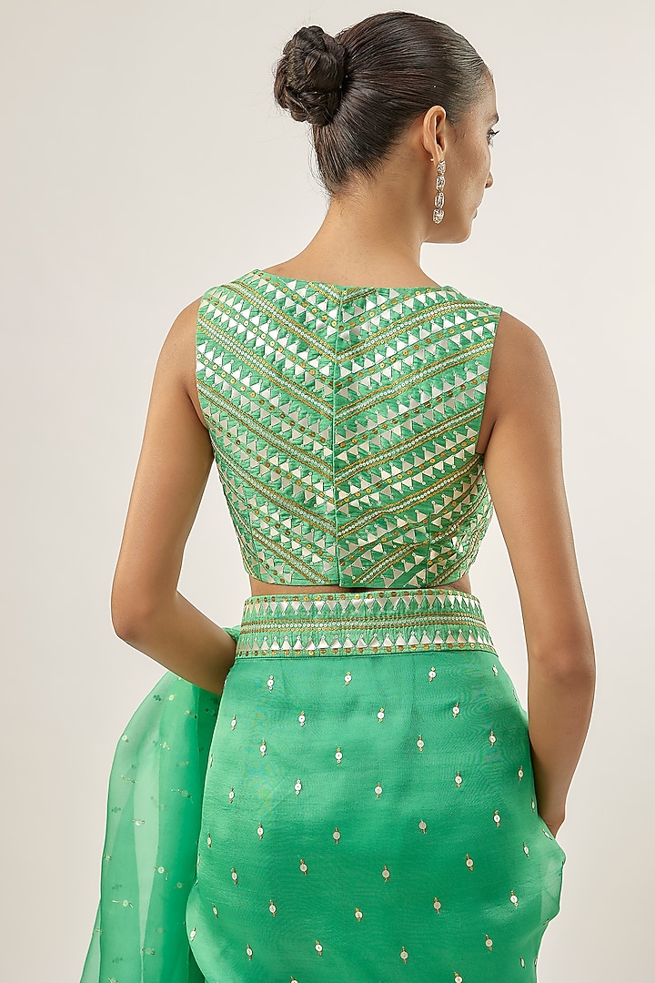 Sea Green Silk Organza Sequins Embellished Wedding Saree Set by Priyal Prakash at Pernia's Pop Up Shop