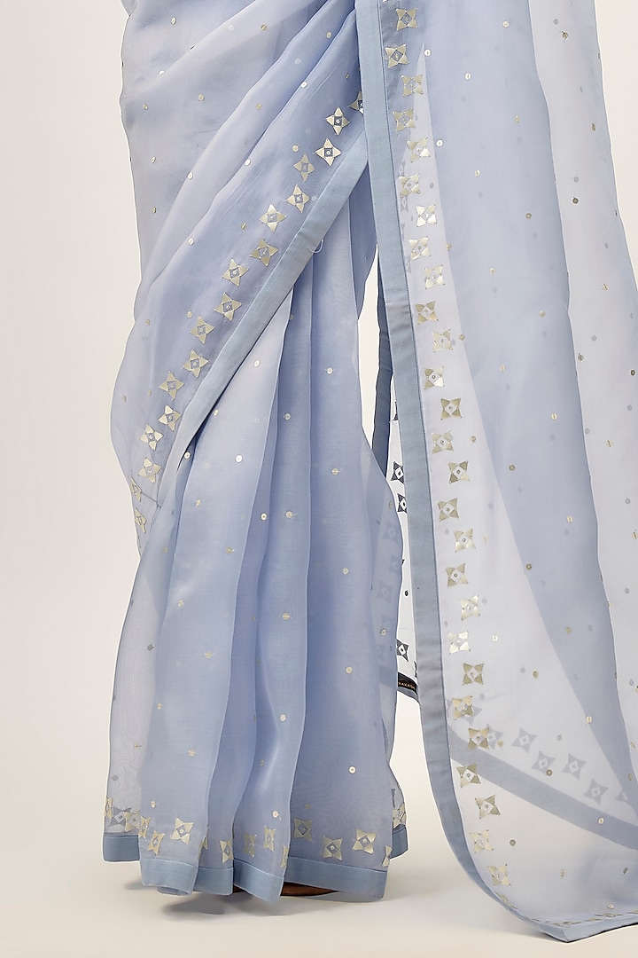 Hyacinth Blue Silk Organza Sequins Embellished Party Wear Saree Set by Priyal Prakash at Pernia's Pop Up Shop