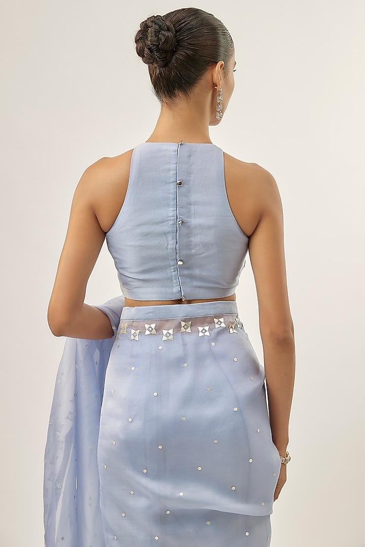 Hyacinth Blue Silk Organza Sequins Embellished Party Wear Saree Set by Priyal Prakash at Pernia's Pop Up Shop