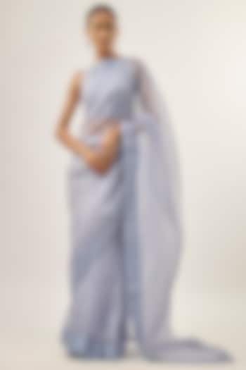 Hyacinth Blue Silk Organza Embellished Party Wear Saree Set by Priyal Prakash at Pernia's Pop Up Shop