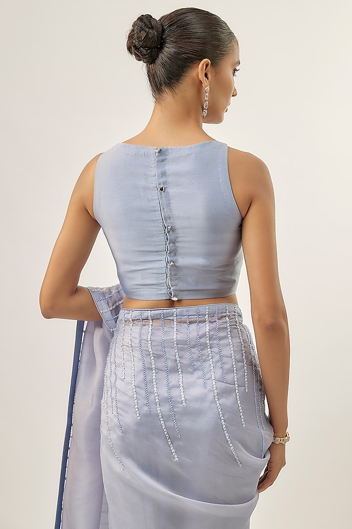 Hyacinth Blue Silk Organza Embellished Party Wear Saree Set by Priyal Prakash at Pernia's Pop Up Shop