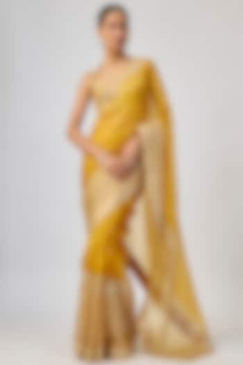 Dijon Mustard Silk Organza Hand Embroidered Wedding Saree Set by Priyal Prakash at Pernia's Pop Up Shop