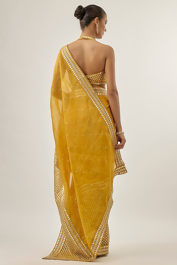 Dijon Mustard Silk Organza Hand Embroidered Wedding Saree Set by Priyal Prakash at Pernia's Pop Up Shop