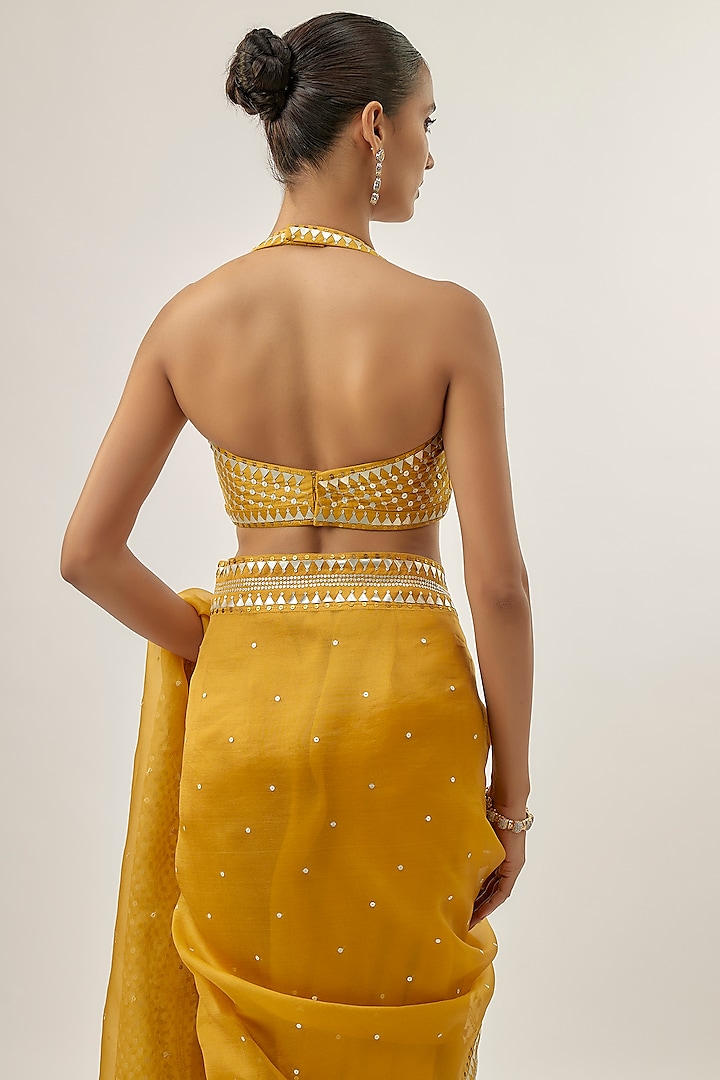 Dijon Mustard Silk Organza Hand Embroidered Wedding Saree Set by Priyal Prakash at Pernia's Pop Up Shop