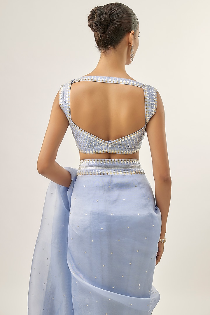 Blue Silk Organza Hand Embroidered Wedding Saree Set by Priyal Prakash at Pernia's Pop Up Shop