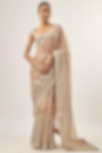 Taupe Silk Organza Hand Embroidered Wedding Saree Set by Priyal Prakash at Pernia's Pop Up Shop