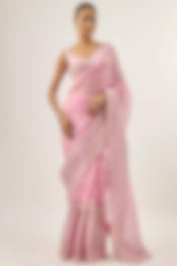 Orchid Pink Silk Organza Hand Embroidered Wedding Saree Set by Priyal Prakash at Pernia's Pop Up Shop
