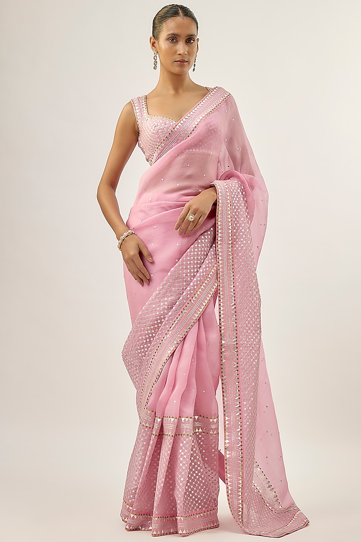 Orchid Pink Silk Organza Hand Embroidered Wedding Saree Set by Priyal Prakash at Pernia's Pop Up Shop