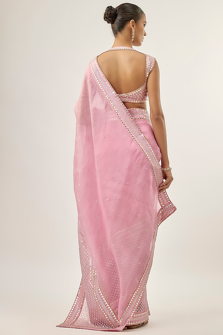 Orchid Pink Silk Organza Hand Embroidered Wedding Saree Set by Priyal Prakash at Pernia's Pop Up Shop