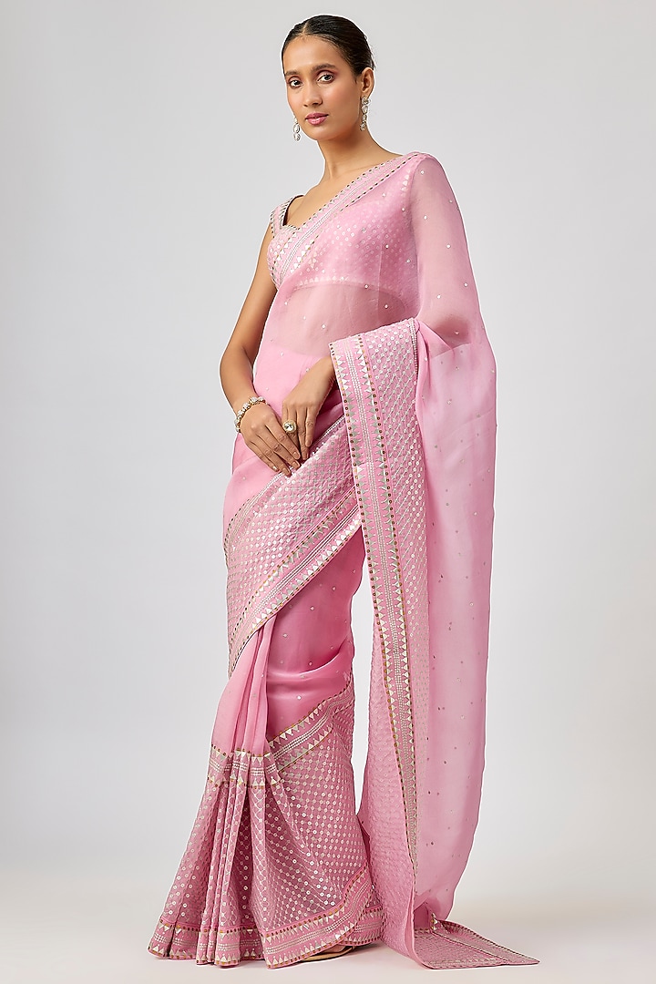 Orchid Pink Silk Organza Hand Embroidered Wedding Saree Set by Priyal Prakash at Pernia's Pop Up Shop
