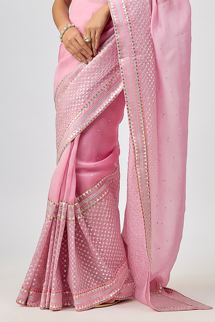 Orchid Pink Silk Organza Hand Embroidered Wedding Saree Set by Priyal Prakash at Pernia's Pop Up Shop