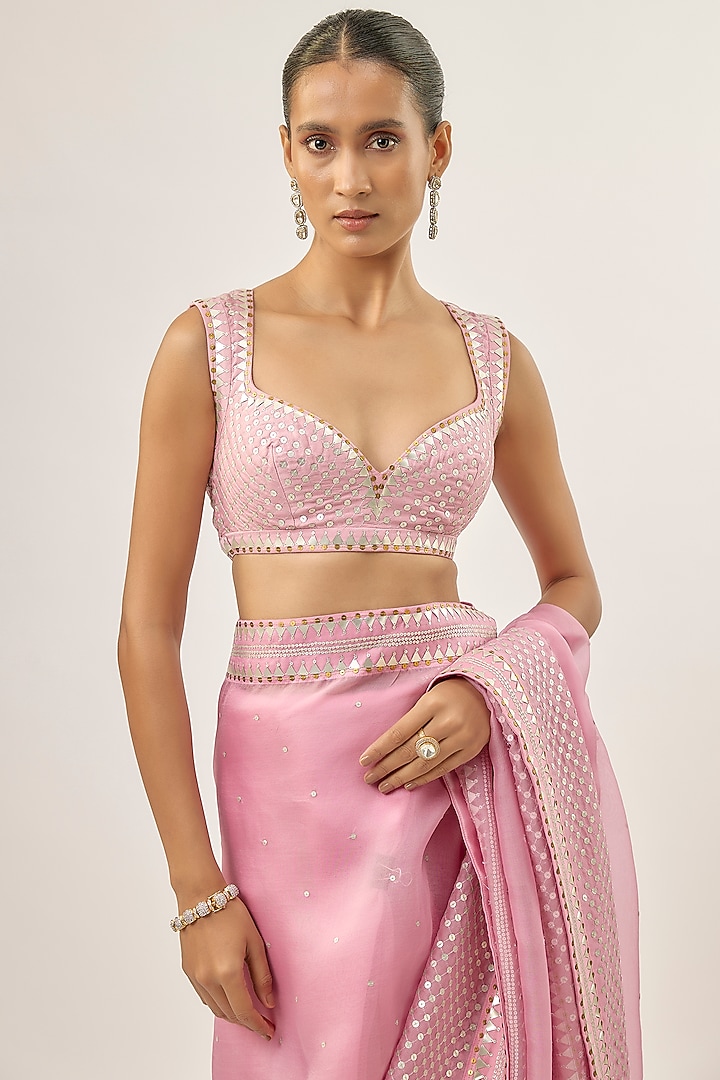 Orchid Pink Silk Organza Hand Embroidered Wedding Saree Set by Priyal Prakash at Pernia's Pop Up Shop