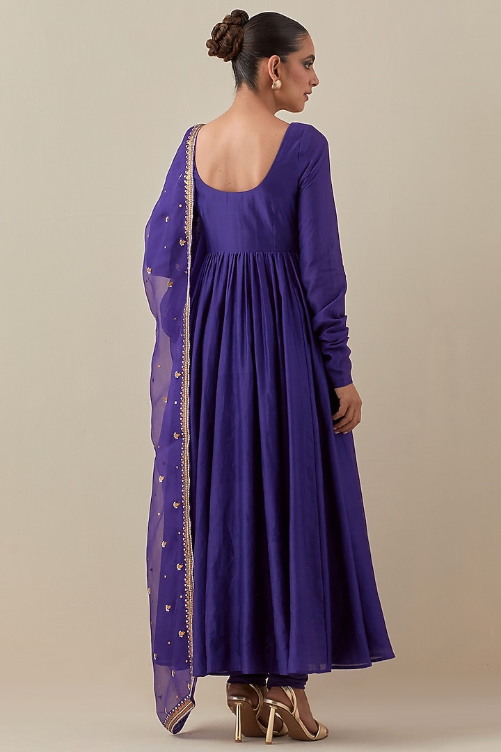 Purple Chanderi Hand Embroidered Party Wear Anarkali Set by Priyal Prakash at Pernia's Pop Up Shop