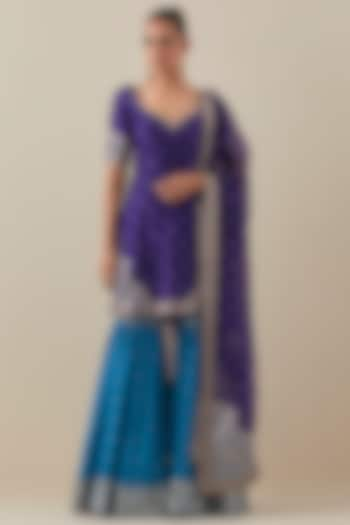 Violet Chanderi Hand Embroidered Gharara Set by Priyal Prakash at Pernia's Pop Up Shop