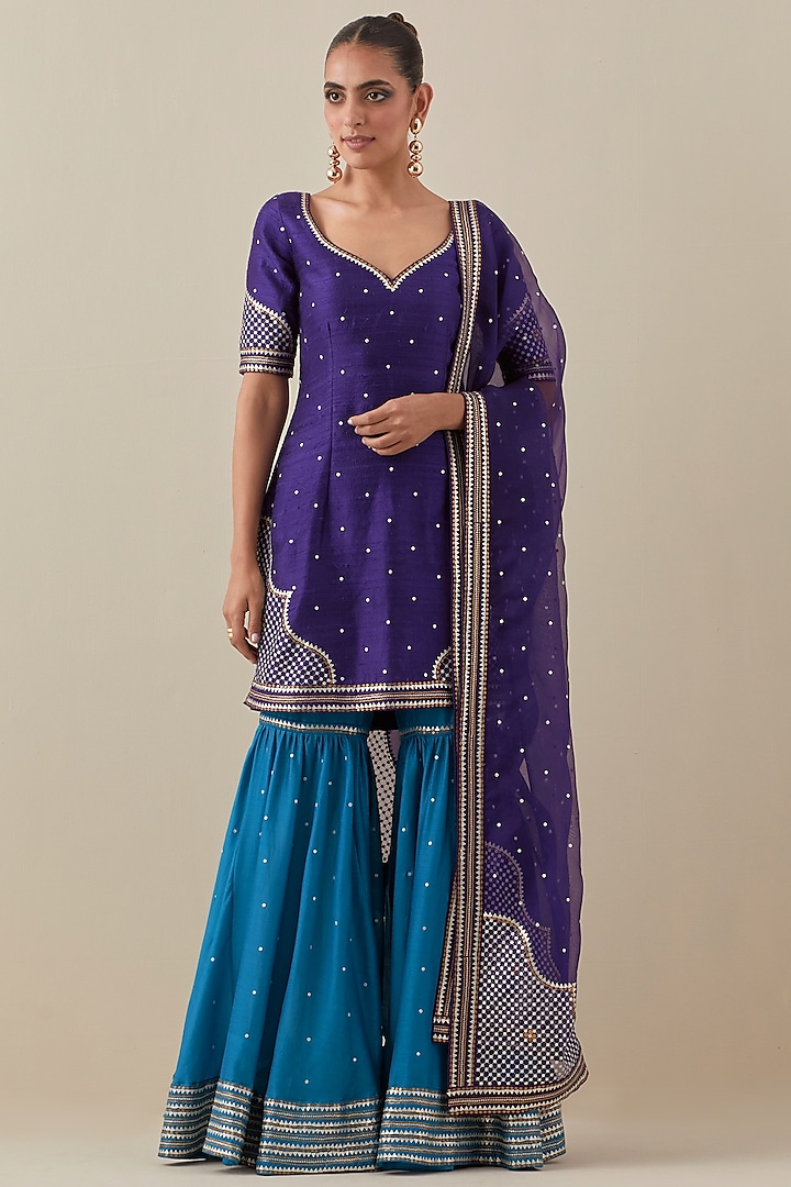 Violet Chanderi Hand Embroidered Gharara Set by Priyal Prakash at Pernia's Pop Up Shop