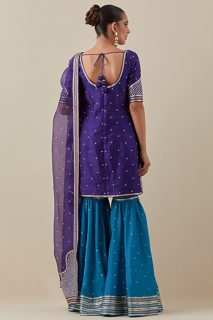 Violet Chanderi Hand Embroidered Gharara Set by Priyal Prakash at Pernia's Pop Up Shop