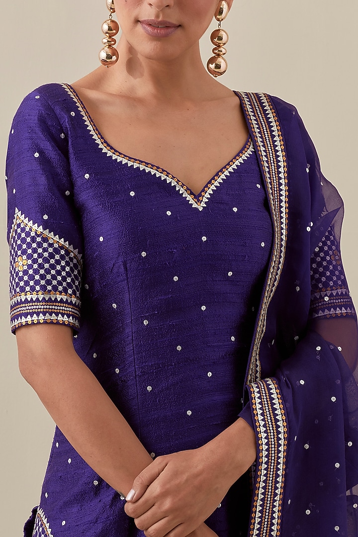 Violet Chanderi Hand Embroidered Gharara Set by Priyal Prakash at Pernia's Pop Up Shop