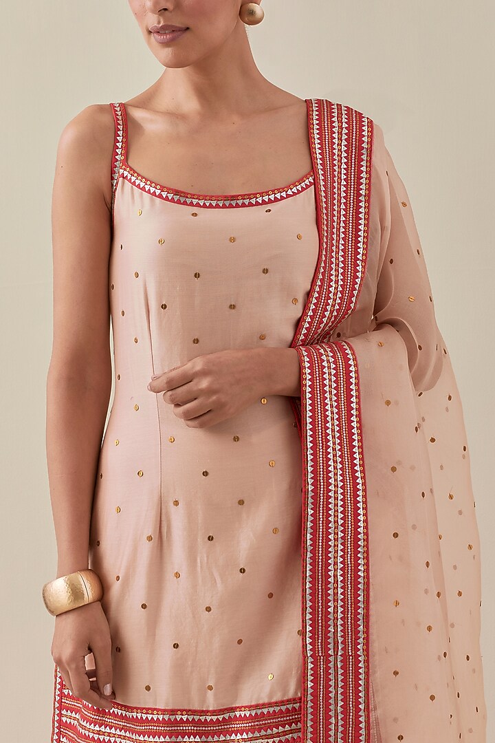 Fawn Red Chanderi Hand Embroidered Gharara Set by Priyal Prakash at Pernia's Pop Up Shop