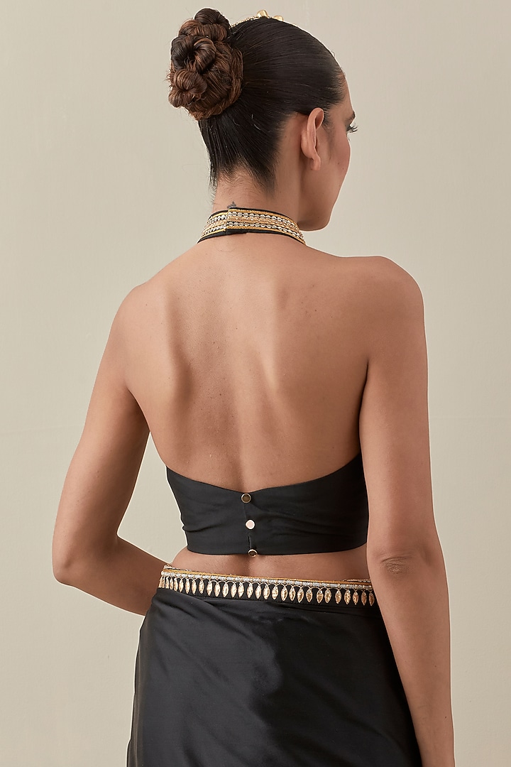 Ebony Black Silk Satin Hand Embroidered Wedding Saree Set by Priyal Prakash at Pernia's Pop Up Shop
