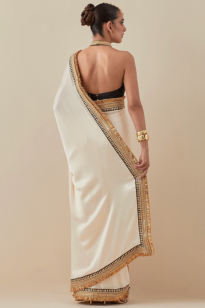Ivory Silk Satin Hand Embroidered Wedding Saree Set by Priyal Prakash at Pernia's Pop Up Shop
